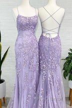 Lavender Lace Corset Formal Prom Dresses Mermaid Scoop  Evening Dresses With Beading