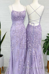 Lavender Lace Corset Formal Prom Dresses Mermaid Scoop  Evening Dresses With Beading