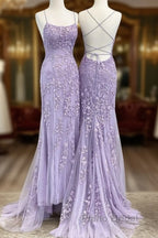 Lavender Lace Corset Formal Prom Dresses Mermaid Scoop  Evening Dresses With Beading