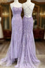 Lavender Lace Corset Formal Prom Dresses Mermaid Scoop  Evening Dresses With Beading