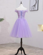 Lavender Lace Shoulder Short Cocktail Dresses A-line