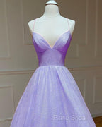 Lavender Sparkly Formal Prom Dresses V Neck Ball Gown