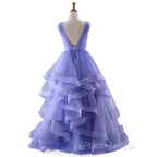 Lavender Tulle V-Neckline Layers Long Sweet 16 Dresses, Light Purple Formal Prom Dresses Party Dresses