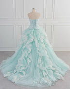 Light Blue A-Line Strapless Tulle Lace Long Formal Prom Dresses Vintage Wedding Dresses