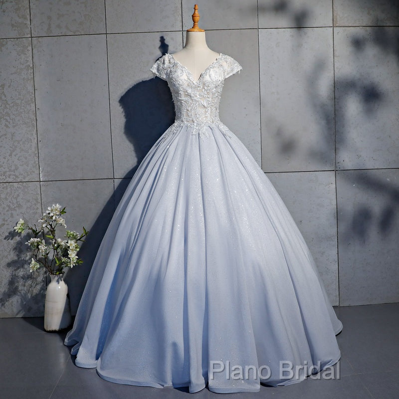 Light Blue Cap Sleeves Lace Top Ball Gown Sweet 16 Gown, Light Blue Formal Prom Dresses Formal Dresses Secondary image