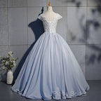 Light Blue Cap Sleeves Lace Top Ball Gown Sweet 16 Gown, Light Blue Formal Prom Dresses Formal Dresses
