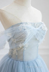 Light Blue High Low Tulle Sweetheart Formal Prom Dresses, Light Blue Homecoming Dresses