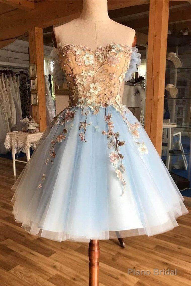Light Blue Homecoming Dresses Floral Applique Graduation Dress Main image