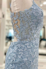 Light Blue Lace Homecoming Dress Dinner Dress Evening Short