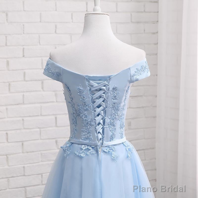 Light Blue Off Shoulder Tulle Party Dress, Blue Homecoming Dresses