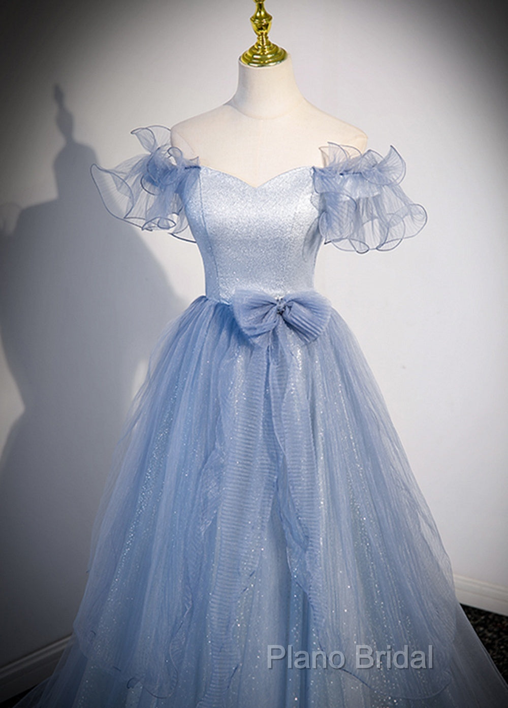 Light Blue Off Shoulder Tulle Sweetheart Formal Dresses, Light Blue A-Line Formal Prom Dresses Secondary image