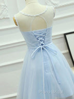 Light Blue Round Neckline Short Pretty Homecoming Dresses, Light Blue Wedding Party Dresses