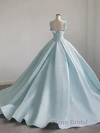 Light Blue Satin Long Ball Gown Quinceanera Dresses Princess Dresses Formal Prom Dresses