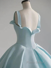 Light Blue Satin Long Ball Gown Quinceanera Dresses Princess Dresses Formal Prom Dresses