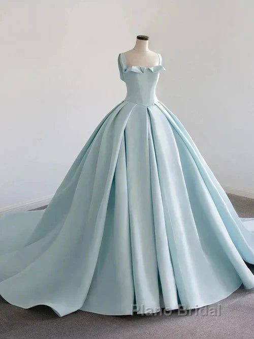 Light Blue Satin Long Ball Gown Quinceanera Dresses Princess Dresses Formal Prom Dresses