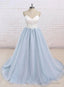 Light Blue Tulle and White Top Long Wedding Party Gowns, Straps Junior Prom Dress