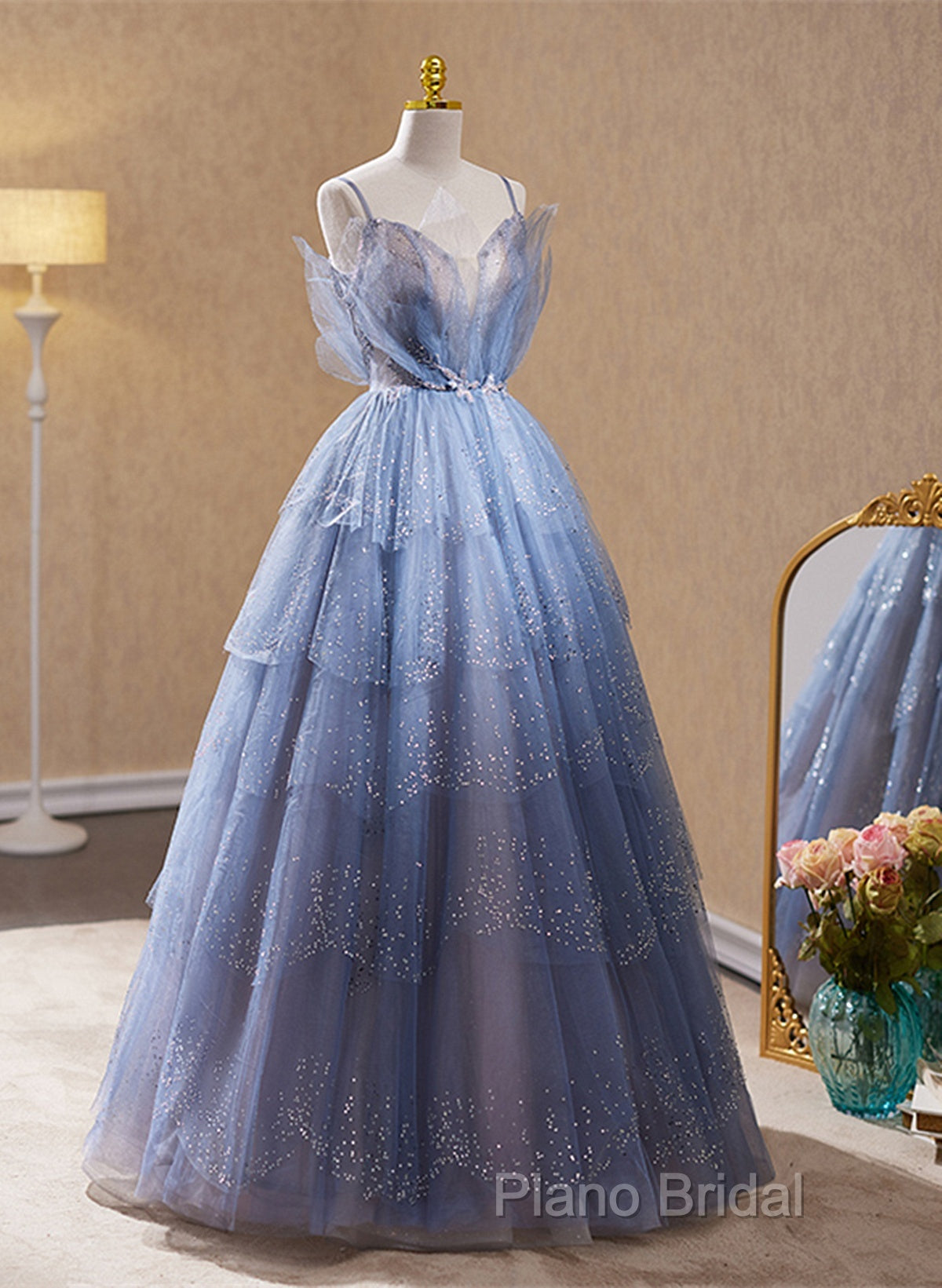 Light Blue Tulle Beaded Long Formal Dresses, Light Blue Shiny Tulle Formal Dresses Formal Prom Dresses Secondary image