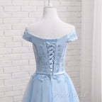 Light Blue Tulle Bridesmaid Dresses, Cap Sleeves Short Bridesmaid Dresses, Wedding Party Dresses