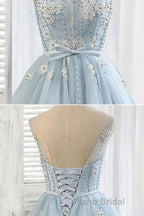 Light blue tulle short Formal Prom dress, blue homecoming dress