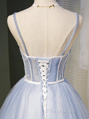 Light Blue Tulle Sweetheart Straps Party Dresses, Light Blue Homecoming Dresses