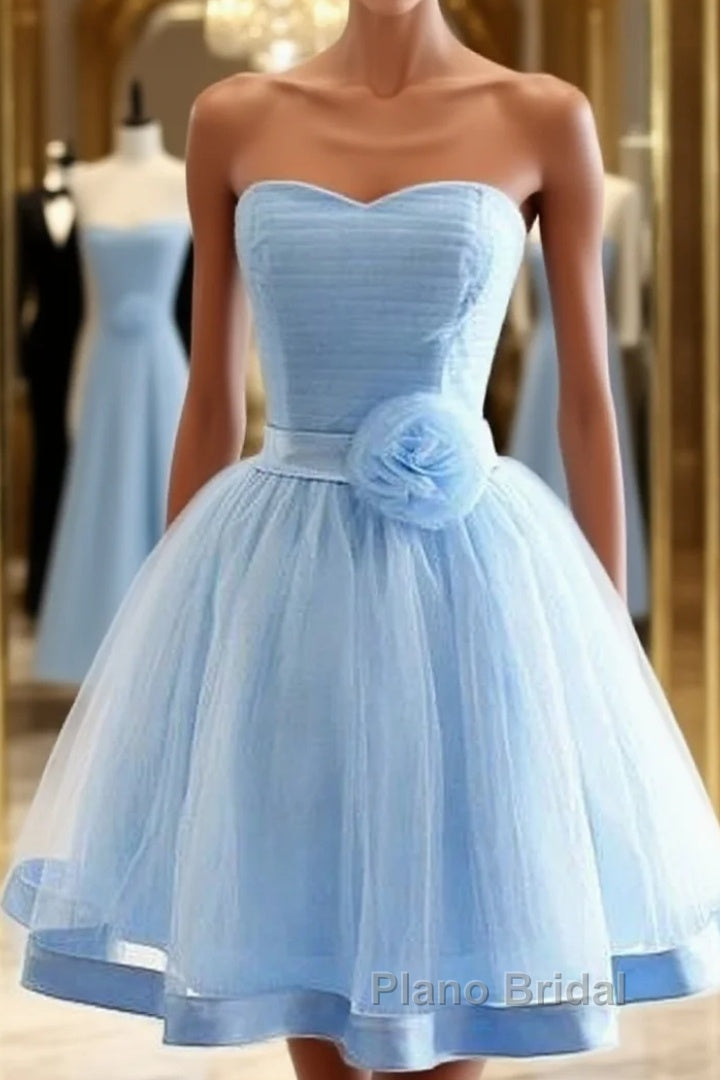 Light Blue Tulle Sweetheart With Bow Cute Party Dresses, Blue Short Homecoming Dresses Formal Prom Dresses Main image