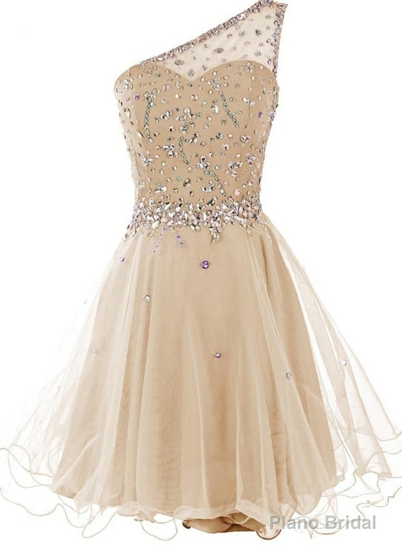 Light Champagne Beaded One Shoulder Chic Homecoming Dresses, Short Party Dress Prom Dresses Secondary image