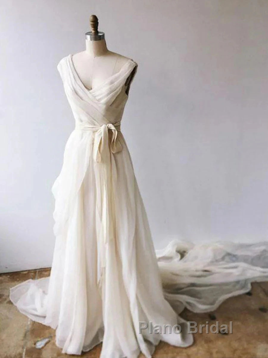 Light Champagne Chiffon Long Wedding Dresses