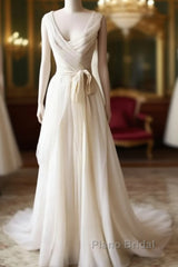 Light Champagne Chiffon Long Wedding Dresses