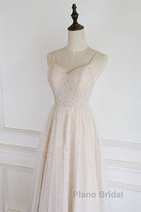 Light Champagne Lace Straps Sweetheart Party Dresses Formal Dresses, Tea Length Wedding Party Dresses