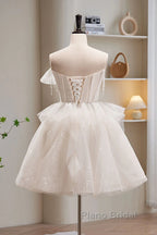 Light Champagne Short Tulle Formal Prom Dresses, Short Light Champagne Formal Graduation Dresses