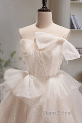 Light Champagne Short Tulle Formal Prom Dresses, Short Light Champagne Formal Graduation Dresses