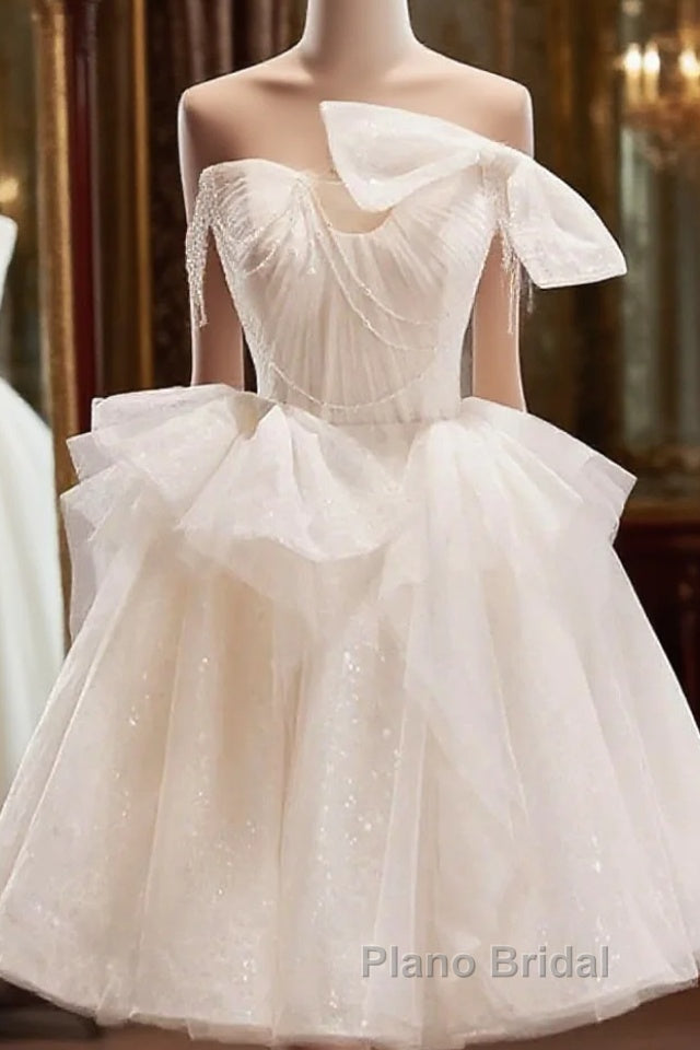 Light Champagne Short Tulle Formal Prom Dresses, Short Light Champagne Formal Graduation Dresses Main image