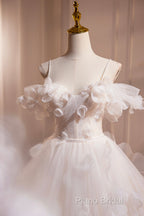 Light Champagne Spaghetti Strap Tulle Long Formal Prom Dresses, Beautiful A-Line Formal Dresses