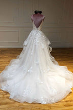 Light Champagne Tulle Lace Long Formal Prom Dresses Lace Long Wedding Dresses