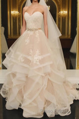 Light champagne tulle lace long Formal Prom dress, tulle lace evening dress