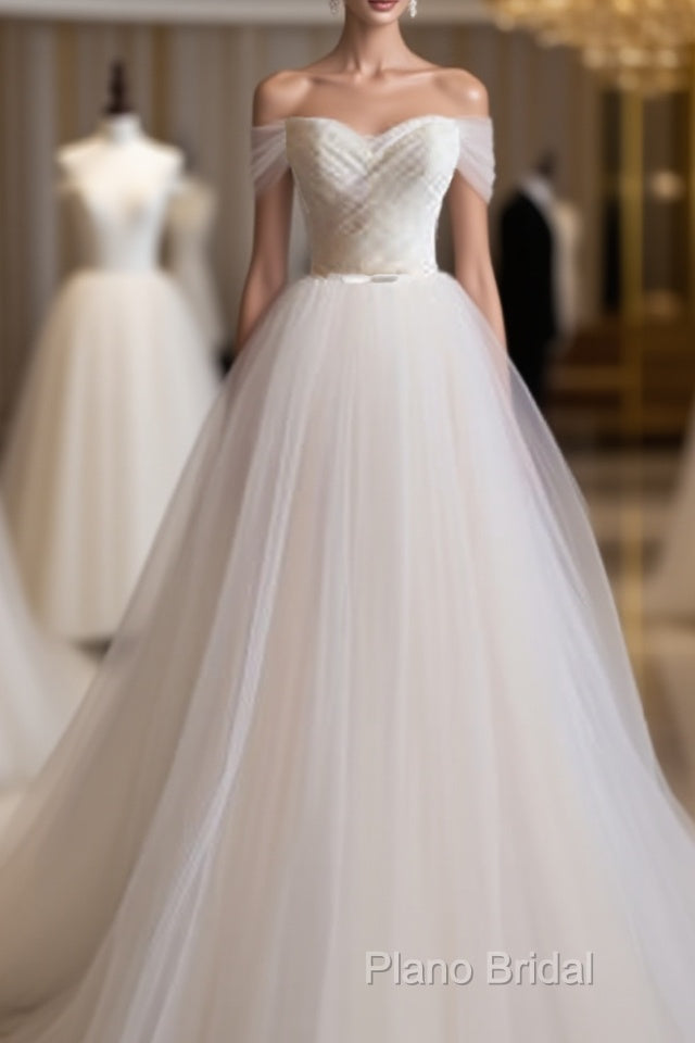 Light Champagne Tulle Long Formal Prom Dresses, Wedding Dresses Main image