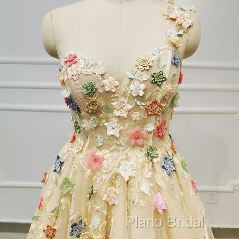 Light Champagne Tulle With Flowers Long Formal Dresses, A-Line Tulle Formal Dresses Secondary image