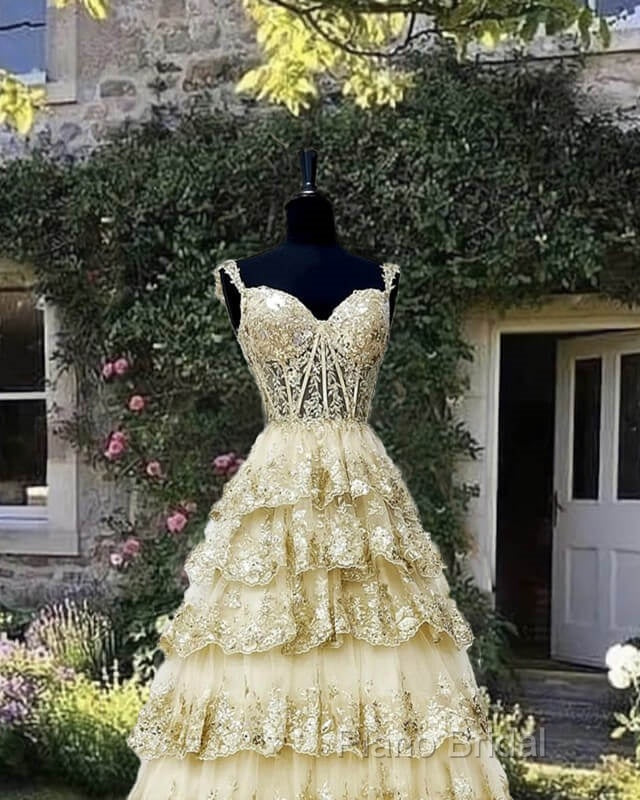 Light Gold Lace Ball Gown Dresses Secondary image