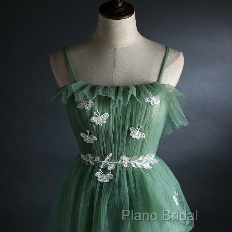 Light Green Gradient Straps Long A-Line Formal Prom Dresses, Beautiful Formal Dresses Party Dresses