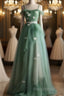 Light Green Gradient Straps Long A-Line Formal Prom Dresses, Beautiful Formal Dresses Party Dresses