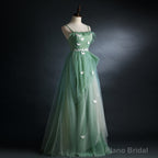 Light Green Gradient Straps Long A-line Prom Dress, Evening Dress Party Dresses