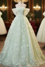 Light Green Lace Sweetheart Long Formal Dresses Formal Prom Dresses Off Shoulder A Line Floor Length Beautiful