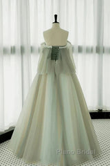 Light Green Off Shoulder Tulle Long Formal Prom Dresses A-Line Green Party Dresses