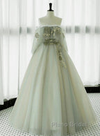 Light Green Off Shoulder Tulle Long Formal Prom Dresses A-Line Green Party Dresses