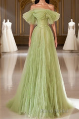 Light Green Prom Dress A Line Off the Shoulder Long Party Evening Dress