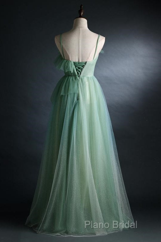 Light Green Straps Tulle Floor Length A-Line Formal Prom Dresses, Tulle Scoop Party Dresses Formal Dresses Secondary image