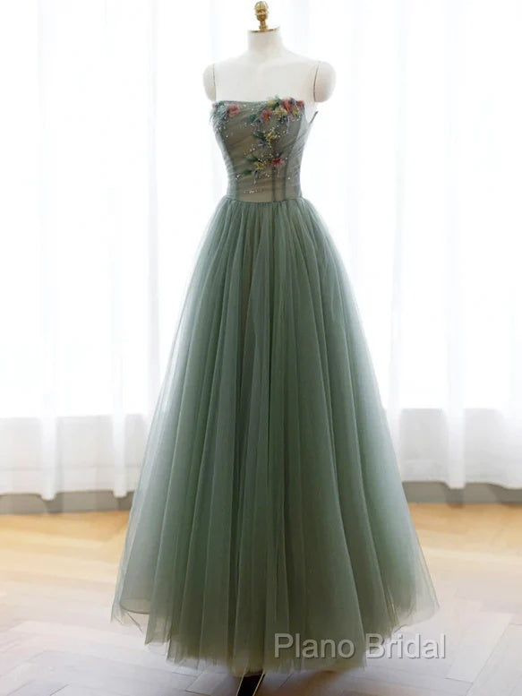 Light Green Sweetheart A-Line Formal Prom Dresses, Green Long Party Dresses With Lace Applique Secondary image
