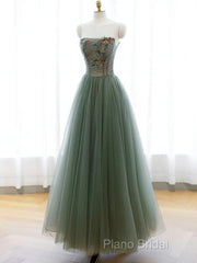 Light Green Sweetheart A-Line Formal Prom Dresses, Green Long Party Dresses With Lace Applique