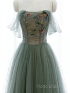 Light Green Sweetheart A-Line Formal Prom Dresses, Green Long Party Dresses With Lace Applique