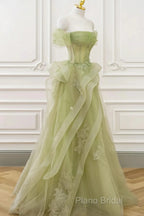 Light Green Sweetheart Beaded Off Shoulder Party Dresses, Light Green Tulle Formal Prom Dresses